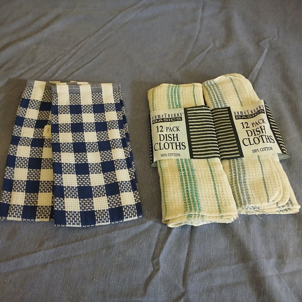 Dish Towel set of 12 + 2 blue checker Towels New